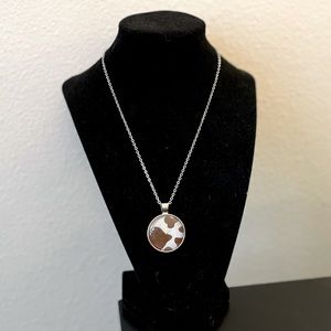 Handmade Brown Cow Glass Cabochon Pendant Necklace